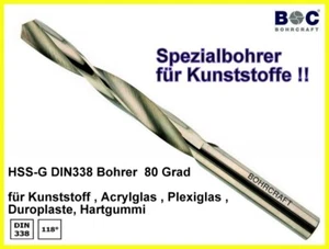 HSS DIN 338-G  80 Grad Spiralbohrer für Bakelit HPL Plexiglas 2-10 mm n Wahl - Bild 1 von 1