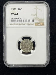 1942 P 10C Mercury Dime NGC MS61 - Picture 1 of 5