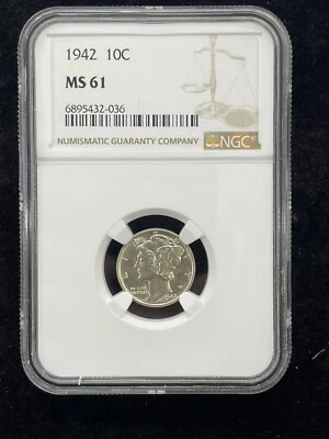 1942 P 10C Mercury Dime NGC MS61 - Image 1 of 4