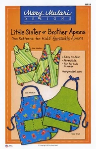 LITTLE SISTER & BROTHER APRONS Sewing Pattern by Mary Mulari~Kids Reversible - Picture 1 of 2