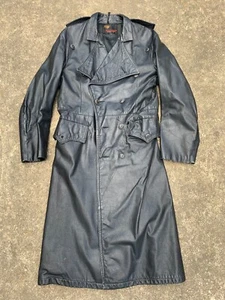 Vintage 1950's Richmond Brothers Leather Motorcycle Trench Coat Jacket Police S - Picture 1 of 11