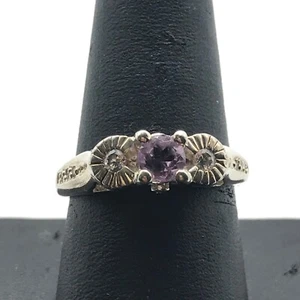 Avon RJ Vintage 925 Sterling Silver Real Amethyst & CZ Band Ring Size 9 - Picture 1 of 5