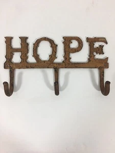 Cast Iron Metal "HOPE" Wall Hook Hanger Vintage Design Towels Keys Coats - Picture 1 of 9