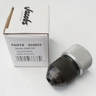 Jacobs 033633 JAK8 CAP. 0.5-8mm Pneumatic Keyless Drill Chuck 3/8" Mount - Image 1 of 3