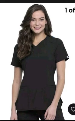 Cherokee Scrubs V Neck Top CK865A BAPS Black Small - Image 1 of 4