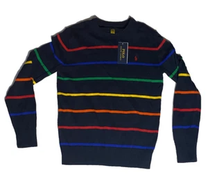 Camisa Polo Ralph Lauren Niños Grande Negra Arco Iris Tejida Térmica Manga Larga Nueva con Etiquetas - Imagen 1 de 9
