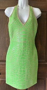 Vestido BCBG MAXAZRIA Verde Neón Azulejo Bodycon Halter Cremallera Club Resort Talla S - Imagen 1 de 15