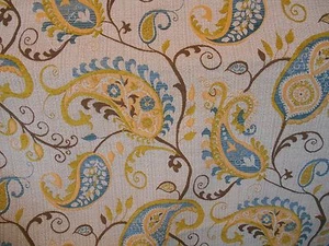  BLUE GOLD GREEN IVORY CHENILLE WOVEN PAISLEY UPHOLSTERY FABRIC - Picture 1 of 1