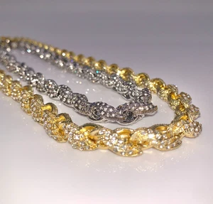 14 Karat Gold/Weißgold Iced-Out 10 mm Seil Kette Halskette - Bild 1 von 4