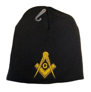 Gorra de nieve 8" negra masónica símbolo dorado gorro calavera gorra sombrero - Imagen 1 de 2