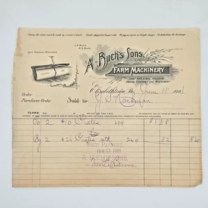 Factura de venta de maquinaria agrícola 1901 A. Buch's Sons Elizabethtown PA - Imagen 1 de 4