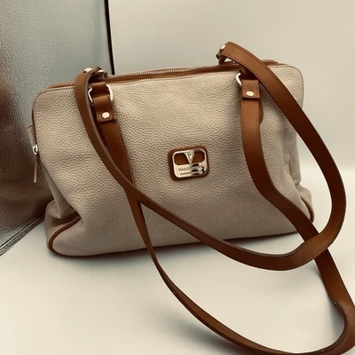 Bolso Shopper Valentina Beige Marrón Guijarro Cuero Italiano 3 Compartimentos Foto 1 de 4
