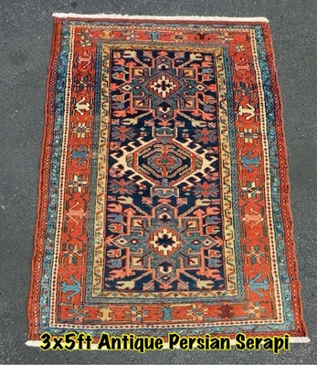 ALFOMBRA SERAPI ANTIGUA TEJIDA A MANO 3X5 PIES DE Circa 1900 Foto 1 de 4