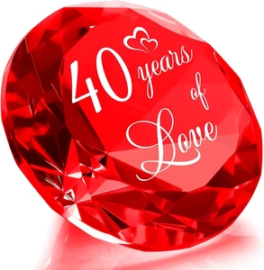 40th Wedding Anniversary Gift Ruby Crystal Diamond Decoration for Couple New - Picture 1 of 8