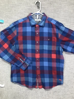 Camisa Tommy Bahama Para Hombre Grande Azul Rojo A Cuadros Manga Larga Botón Delantero Marlín Foto 1 de 4