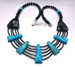 Vtg DTR Jay King Sterling Silver Turquoise Black Jade Beaded Necklace 19" - Picture 1 of 6