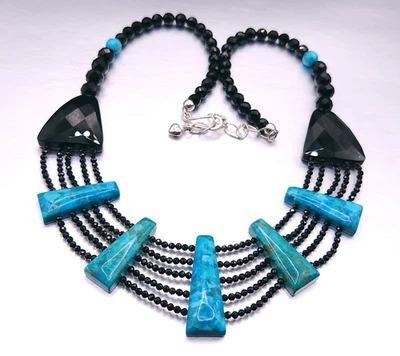 Vtg DTR Jay King Sterling Silver Turquoise Black Jade Beaded Necklace 19" - Image 1 of 4