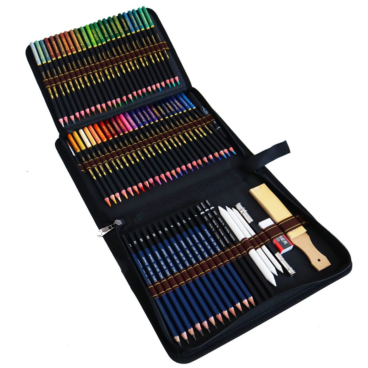 Kit Disegno Love Art 34 Pezzi - Matite Grafite E Carboncino, Gomme, Blocco Schizzi, Custodia Portatile - Foto 10
