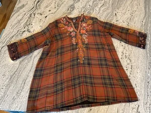 Johnny Was Workshop bestickt Flanell Blumen Tunika Shirt L - Bild 1 von 12
