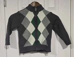 Children's Place 4T Boys Argyle Zip Up Sweater Gray Warm Fall Preppy Flaws - Picture 1 of 6