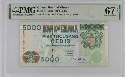 Ghana 5000 Cedis 2006 P 34 j Superb Gem UNC PMG 67 EPQ - Image 1 of 3