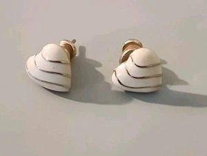 Vintage Enamel.and Gold Tone Striped Heart Post Earrings - Picture 1 of 4