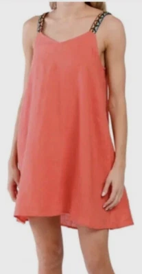 Vestido Cynthia Rowley A-LINE linho sem mangas coral shift alças de crochê XS NOVO COM ETIQUETAS - Imagem 1 de 4