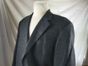NH 1888 Men’s Gray BLUE Herringbone Wool Sport Coat 46L ITALY