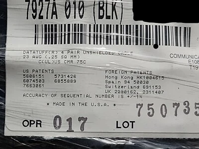Belden 7927A CAT6 DataTuff Bonded Pair E-Spline 600MHz Network Cable CMR /50ft - Image 1 of 4
