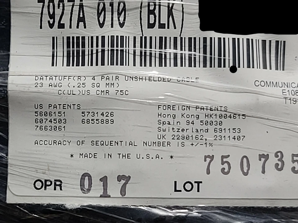 Cable de red Belden 7927A CAT6 DataTuff par unido E-Spline 600 MHz CMR/50 pies Foto 1 de 4