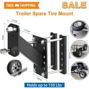 Heavy-Duty Trailer Spare Tire Mount, Fits 4-6 Lug Wheels, Bolt-On, 150Lbs, Black - Picture 1 of 8
