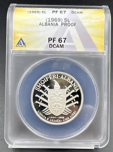1969 Albania 5 Leke Gem Proof Silver Coin ANACS PF67 DCAM - Picture 1 of 9