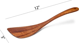 Wooden Spatula Nonstick Turner Acacia Wood, Right Long Handle Flat Frying Spa... - Picture 1 of 12