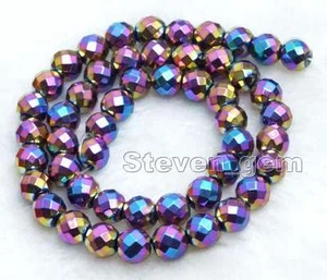 8mm Round Multicolor Faceted Hematite Loose Beads for Jewelry Making Strand 15" - Picture 1 of 4