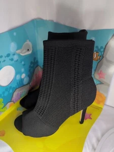 Nicole Miller New York 4" Heels Size 8.5 Black Knit Booties Open Toe Stiletto - Picture 1 of 6