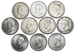 1942 - 1946 High Grade Silver Shillings Lot (10 Coins, Both Types) - Picture 1 of 2