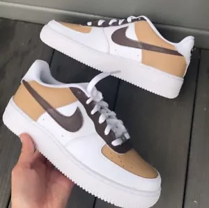 Air Force 1 Zapatos Blancos Personalizados, Café Marrón Caramelo Beige Hombre Mujer Tenis - Imagen 1 de 19