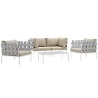 Ergode Harmony 5  Piece Outdoor Patio Aluminum Sectional Sofa Set - White Beige