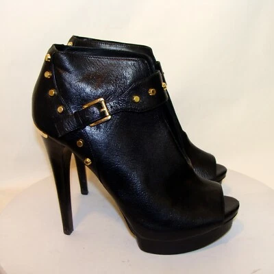 BOTINES MICHAEL KORS CUERO NEGRO PEEP TOE TALLA 9.5M D151 Foto 1 de 4