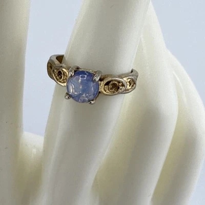 Natural Sapphire Glass Stone Gold Plated 18KT GE Womens Handmade Ring - Image 1 of 4