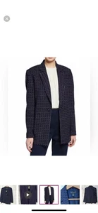 St. John Collection Navy Tweed Knit Blazer Jacket Size 14 USA Bouclé Hook Front - Picture 1 of 8