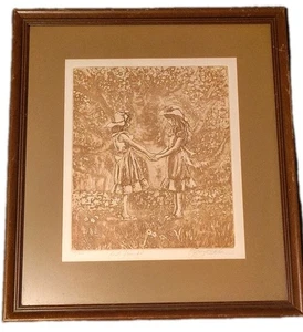 Seltene signierte Miriam Ecker "Best Friends" limitierte Auflage 58/200 Sepia Ton gerahmt - Bild 1 von 15