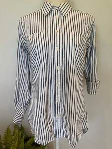 LAUREN RALPH LAUREN Womens Size Large Blue Stripe Collar Long Sleeve Tunic Shirt - Picture 1 of 5