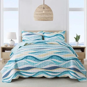 Quilt Bedspread Sets - West Coastal Pattern Reversible Coverlet Set, King Size - Picture 1 of 9