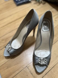Christian Dior silver Satin Rhinestone Embellished Escarpin Heels Size 40 - Picture 1 of 9