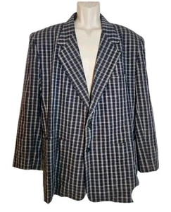 Vtg Yves Saint Laurent Menswear Sz 40 Blue Checkered Sport Coat Blazer Chest 48 - Picture 1 of 6