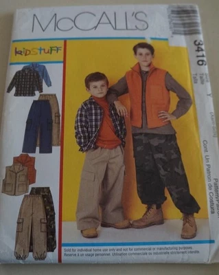 McCalls 3416 Children Boy Vest Shirt Pants Size XS S Sewing Pattern - Image 1 of 3