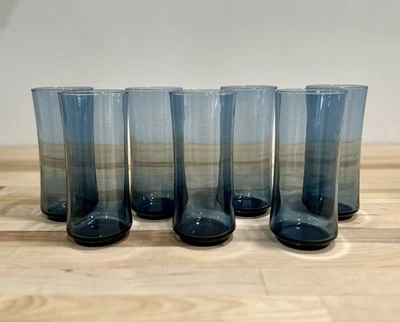 Set Of 7 Vintage Libbey Glass Bolero BLUE 16 oz Coolers 6.5" Tall USA Tumblers - Image 1 of 4