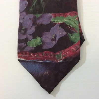 STRUCTURE Mens Necktie Tie Silk Italian Red Purple Green USA 3.75 in width - Image 1 of 4