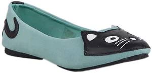 T.U.K Suede KITTY FACE Katzen Ballerinas Mint Green Rockabilly Pin Up Leder Vint - Bild 1 von 8